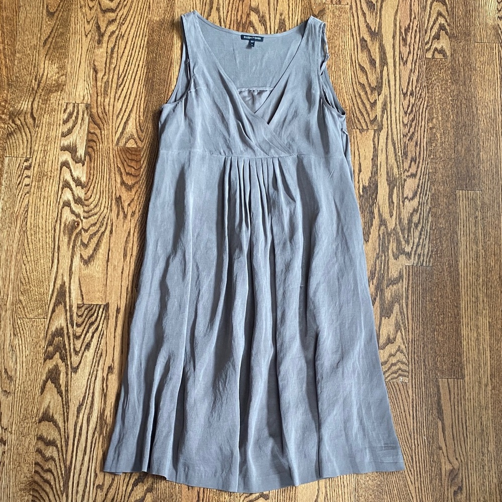Eileen Fisher 100% silk sleeveless midi dress detachable slip like new condition